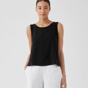 EILEEN FISHER Black 100% Silk Scoop Neck Tank Top Size S